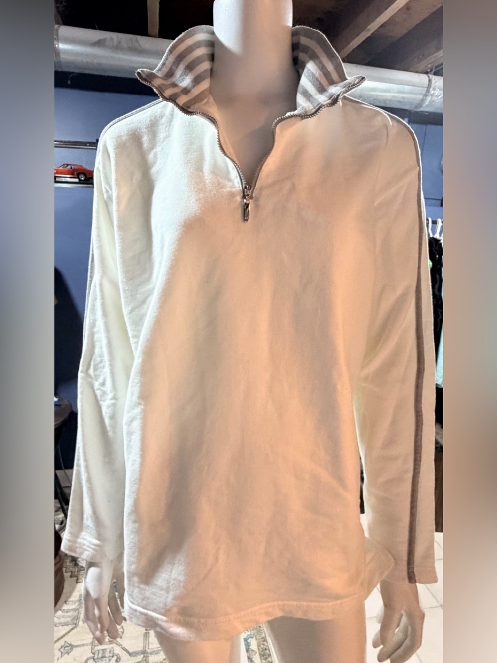 Catalina White and Gray Striped Collar Zip-Up Hoodie Ladies Small